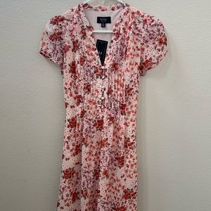 MSK petite pink dress with buttons in front and waist tie bow in back